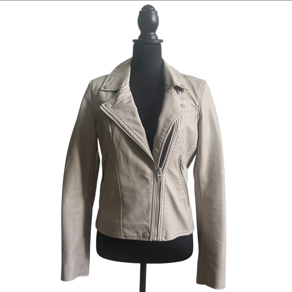 Blank NYC | Light Beige Faux Leather Moto Jacket Women Size Medium